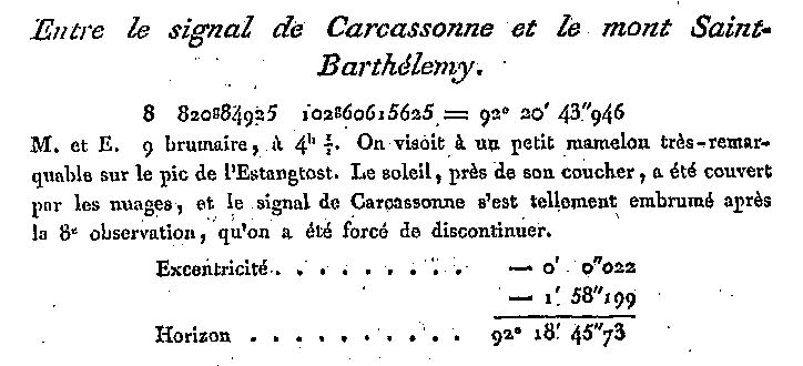 Extrait de la page 382 du tome I livre de Delambre (1810)