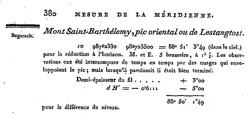 Extrait de la page 380 du tome I livre de Delambre (1810)