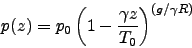 \begin{displaymath}
p(z) = p_0 \left(1 - \frac{\gamma z}{T_0} \right)^{(g/ \gamma R)}
\end{displaymath}